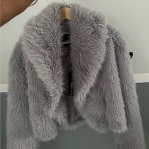 Fashion Nova Light Gray Teddy Jacket